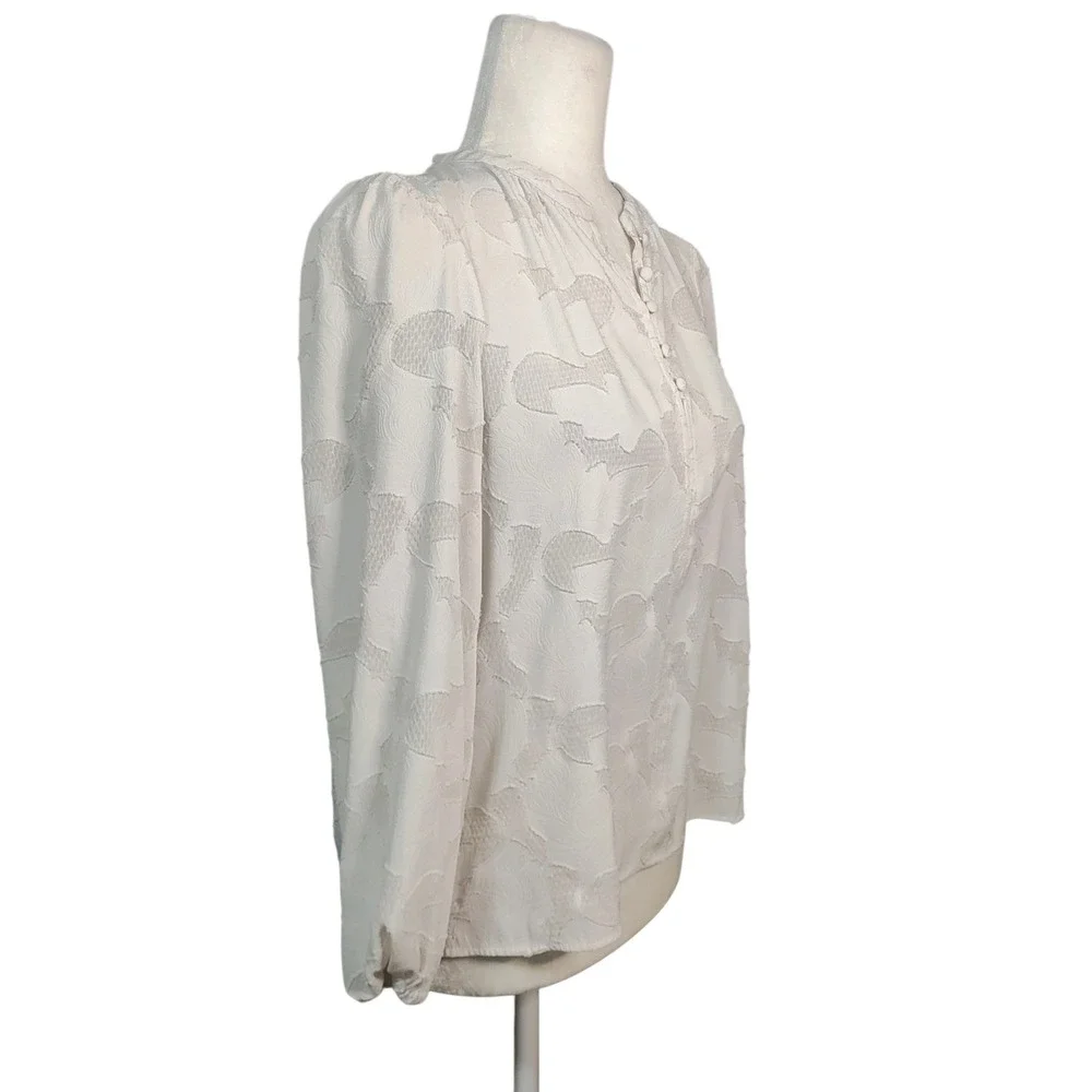 Banana Republic White Top Floral Jacquard Blouse Coquette Ethereal Petite Small